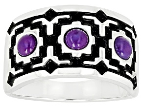 Round Purple Turquoise and Enamel Sterling Silver Band Ring