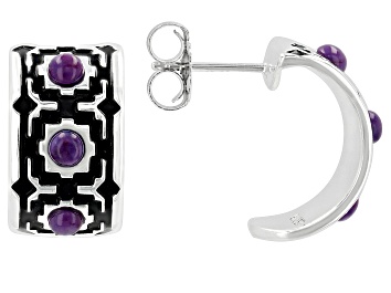 Picture of Round Purple Turquoise and Black Enamel Sterling Silver Hoop Earrings