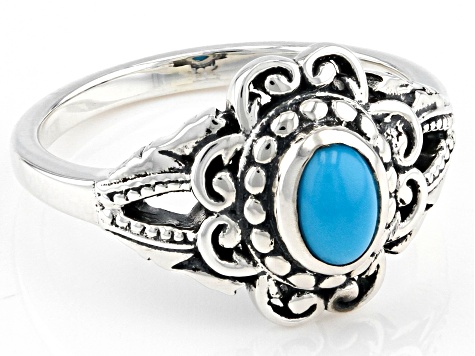 Oval Sleeping Beauty Turquoise Sterling Silver Ring