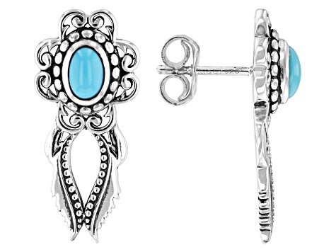 Oval Sleeping Beauty Turquoise Sterling Silver Earrings