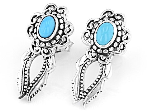 Oval Sleeping Beauty Turquoise Sterling Silver Earrings