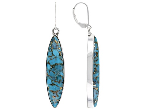 Blue Marquise Turquoise Sterling Silver Earrings