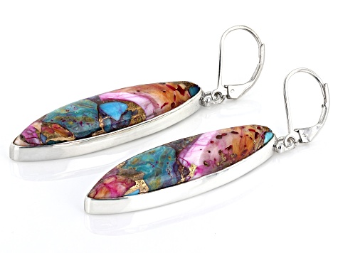 Marquise Purple Spiny Oyster Shell and Turquoise Sterling Silver Earrings