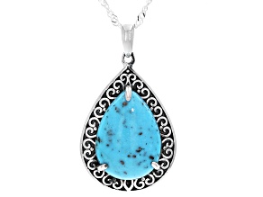 18x13mm Pear Blue Kingman Turquoise Sterling Silver Pendant with Chain