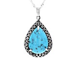 18x13mm Pear Blue Kingman Turquoise Sterling Silver Pendant with Chain