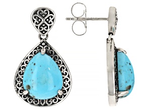 12x10mm Pear Blue Kingman Turquoise Sterling Silver Earrings