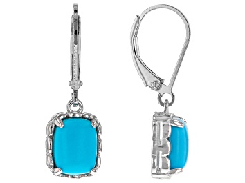 Picture of 9x7mm Rectangular Cushion Sleeping Beauty Turquoise Rhodium Over Sterling Silver Earrings