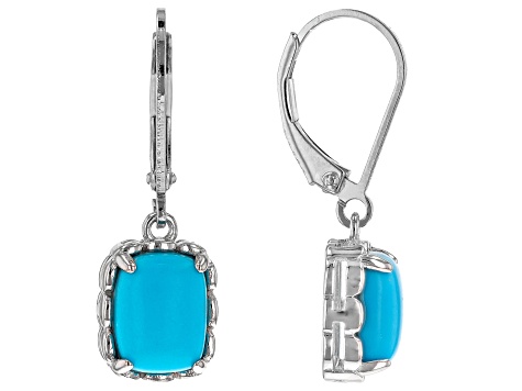 9x7mm Rectangular Cushion Sleeping Beauty Turquoise Rhodium Over Sterling Silver Earrings