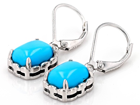 9x7mm Rectangular Cushion Sleeping Beauty Turquoise Rhodium Over Sterling Silver Earrings