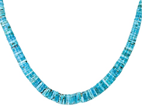 Blue Kingman Turquoise Graduated Sterling Silver Necklace 3-8mm