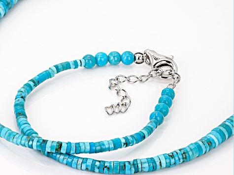 Blue Kingman Turquoise Graduated Sterling Silver Necklace 3-8mm