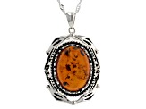 Oval Amber Sterling Silver Pendant with 18" Chain