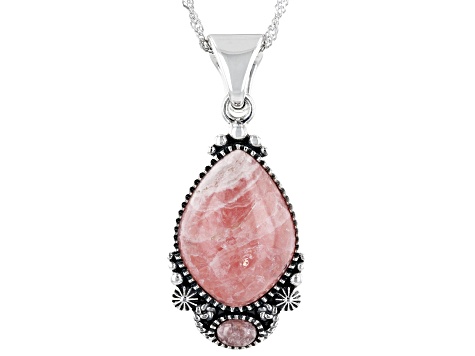 Pink Rhodochrosite Sterling Silver Enhancer with 18" Chain