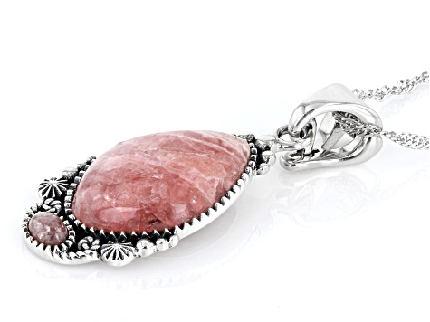 Pink Rhodochrosite Sterling Silver Enhancer with 18" Chain
