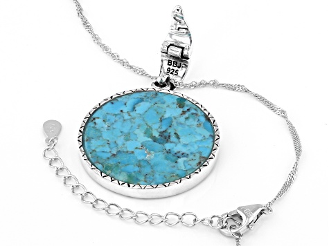 Blue Turquoise and Coin Replica Reversible Sterling Silver Enhancer with Chain