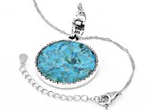 Blue Turquoise and Coin Replica Reversible Sterling Silver Enhancer with Chain