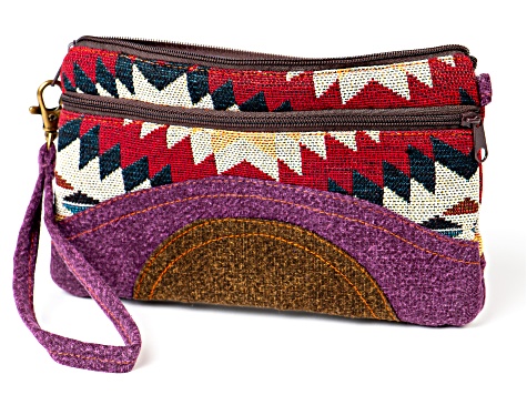 Tribal Pattern Double Zipper Fabric Wallet