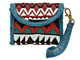Blue Tribal Pattern Fold Over Button Fabric Wallet