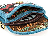 Blue Tribal Pattern Fold Over Button Fabric Wallet