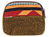 Red Tribal Pattern and Brown Fabric Zipper Wallet