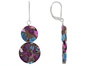 Blended Purple Spiny Oyster Shell and Turquoise Sterling Silver Dangle Earrings
