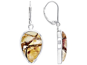 Brecciated Mookaite Pear Rhodium Over Sterling Silver Earrings