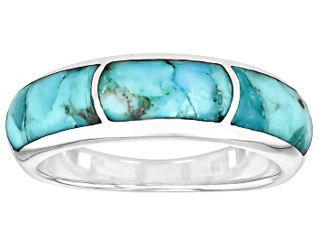 Picture of Blue Composite Turquoise Sterling Silver 3-Stone Inlay Ring