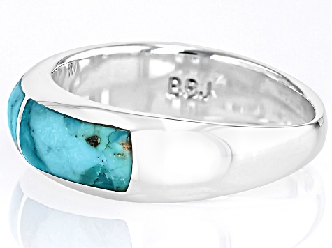 Blue Composite Turquoise Sterling Silver 3-Stone Inlay Ring