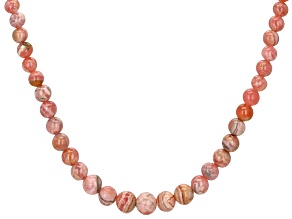 Graduated Rhodochrosite Rhodium Over Sterling Silver Beaded Necklace