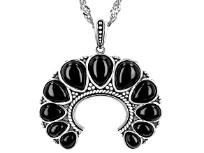 9x7mm Pear Shaped Black Onyx Sterling Silver Squash Blossom Pendant with Chain