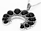 9x7mm Pear Shaped Black Onyx Sterling Silver Squash Blossom Pendant with Chain