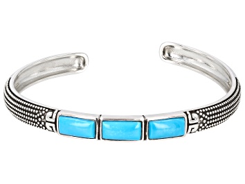 Picture of 10x5mm Sleeping Beauty Turquoise Rhodium Over Sterling Silver Bangle Bracelet