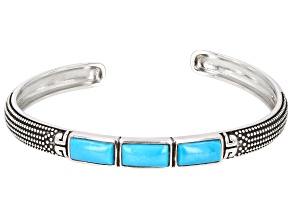 10x5mm Sleeping Beauty Turquoise Rhodium Over Sterling Silver Bangle Bracelet
