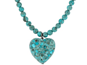 Picture of Blue Turquoise Rhodium Over Sterling Silver Beaded Heart Necklace