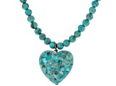 Blue Turquoise Rhodium Over Sterling Silver Beaded Heart Necklace