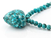 Blue Turquoise Rhodium Over Sterling Silver Beaded Heart Necklace