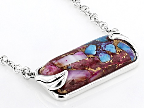 Blended Purple Spiny Oyster and Turquoise Rhodium Over Sterling Silver Necklace