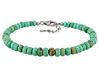 4-6mm Kingman Turquoise Rhodium Over Sterling Silver Beaded Bracelet