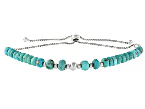 5-7mm Sleeping Beauty Turquoise Rhodium Over Sterling Silver Beaded Bolo Bracelet