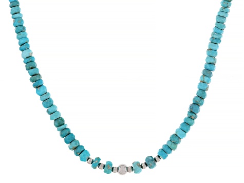 5-7mm Sleeping Beauty Turquoise Rhodium Over Sterling Silver Beaded Choker Necklace