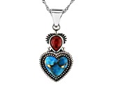 Blue Turquoise and 8x6mm Red Coral Rhodium Over Sterling Silver Enhancer