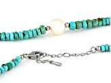 Rondelle Kingman Turquoise & Cultured Freshwater Pearl Rhodium Over Sterling Silver Necklace