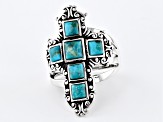 Blue Turquoise Rhodium Over Sterling Silver Cross Ring 4-5mm