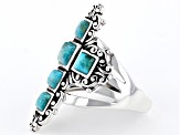 Blue Turquoise Rhodium Over Sterling Silver Cross Ring 4-5mm