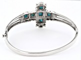 Blue turquoise Rhodium Over Sterling Silver Cross Bangle Bracelet 6-7mm