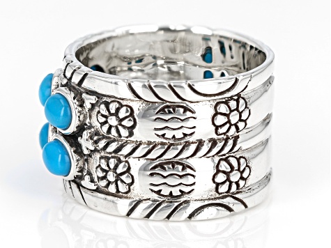 4x3mm Sleeping Beauty Turquoise Sterling Silver Band Ring