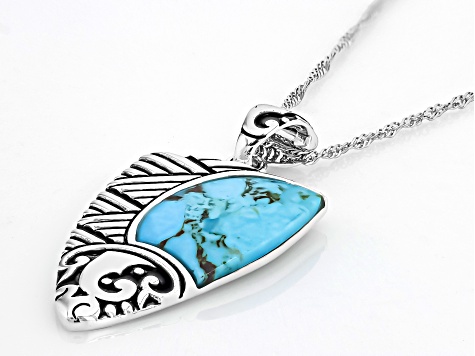 Blue Turquoise Sterling Silver Arrowhead Enhancer With Chain