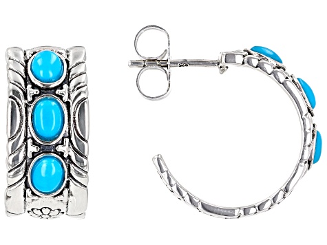 4x3mm Sleeping Beauty Turquoise Sterling Silver Hoop Earrings