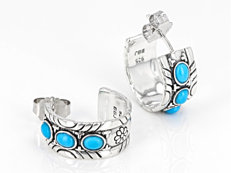 4x3mm Sleeping Beauty Turquoise Sterling Silver Hoop Earrings