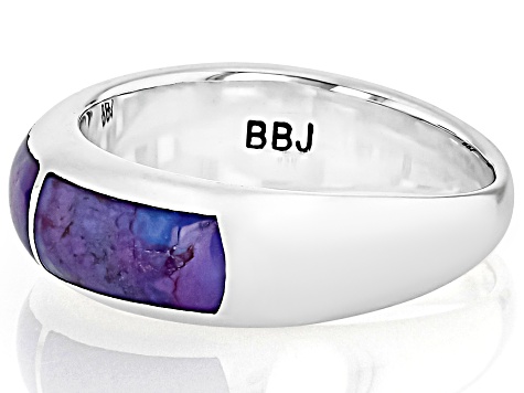 Purple Turquoise Sterling Silver 3-Stone Inlay Ring